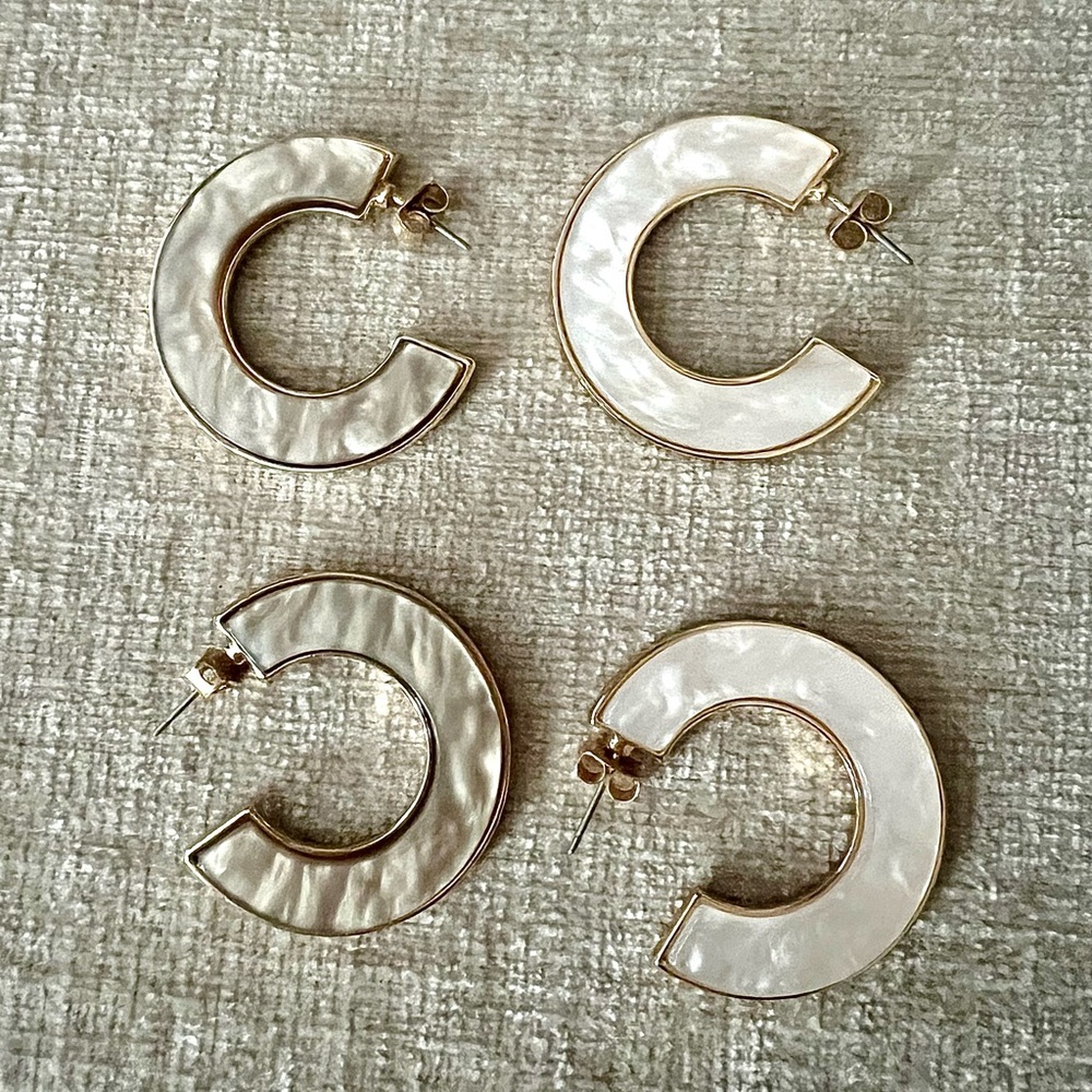 J Crew Set of Gold-Trim White and Grey Pearlized Hoop Earrings - Women Jewelry